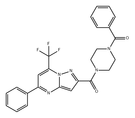 Piperazine, 1-benzoyl-4-[[5-phenyl-7-(trifluoromethyl)pyrazolo[1,5-a]pyrimidin-2-yl]carbonyl]- (9CI) Struktur