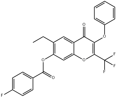 6-Ethyl-4-oxo-3-phenoxy-2-(trifluoromethyl)-4H-chromen-7-yl 4-fluorobenzoate Struktur