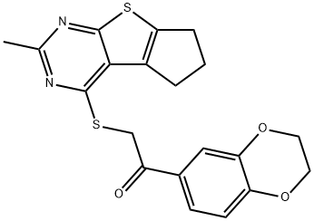 1-(2,3-Dihydro-1,4-benzodioxin-6-yl)-2-[(10-methyl-7-thia-9,11-diazatricyclo[6.4.0.02,6]dodeca-1(8),2(6),9,11-tetraen-12-yl)sulfanyl]ethanone Struktur
