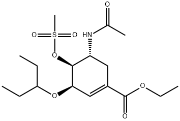 1-Cyclohexene-1-carboxylic acid, 5-(acetylamino)-3-(1-ethylpropoxy)-4-[(methylsulfonyl)oxy]-, ethyl ester, (3R,4S,5R)- Struktur