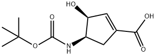 rac-(3R,4S)-4-{[(tert-butoxy)carbonyl]amino}-3-hydroxycyclopent-1-ene-1-carboxylic acid, cis Struktur