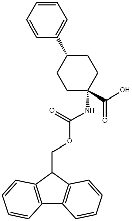 Cyclohexanecarboxylic acid, 1-[[(9H-fluoren-9-ylmethoxy)carbonyl]amino]-4-phenyl-, trans- Struktur