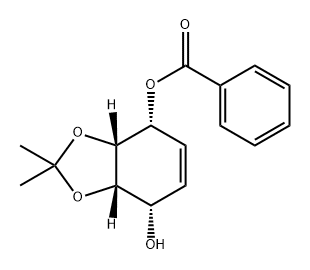 1,3-Benzodioxole-4,7-diol, 3a,4,7,7a-tetrahydro-2,2-dimethyl-, 4-benzoate, (3aR,4R,7S,7aS)- Struktur