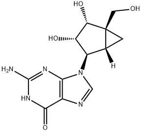 6H-?Purin-?6-?one, 2-?amino-?9-?[(1S,?2R,?3S,?4R,?5R)?-?3,?4-?dihydroxy-?5-?(hydroxymethyl)?bicyclo[3.1.0]?hex-?2-?yl]?-?1,?9-?dihydro- Struktur