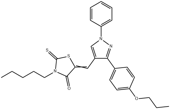 (5Z)-3-pentyl-5-[[1-phenyl-3-(4-propoxyphenyl)pyrazol-4-yl]methylidene]-2-sulfanylidene-1,3-thiazolidin-4-one Struktur