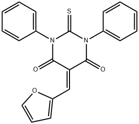 4,6(1H,5H)-Pyrimidinedione, 5-(2-furanylmethylene)dihydro-1,3-diphenyl-2-thioxo- Struktur