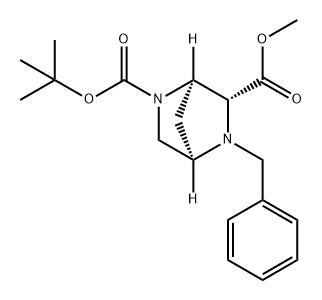 2,5-Diazabicyclo[2.2.1]heptane-2,6-dicarboxylic acid, 5-(phenylmethyl)-, 2-(1,1-dimethylethyl) 6-methyl ester, (1R,4R,6R)- Struktur