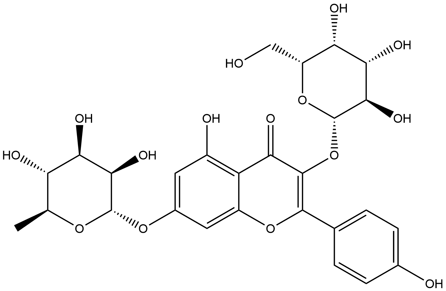 4H-1-Benzopyran-4-one, 7-[(6-deoxy-α-L-mannopyranosyl)oxy]-3-(β-D-galactopyranosyloxy)-5-hydroxy-2-(4-hydroxyphenyl)- Struktur