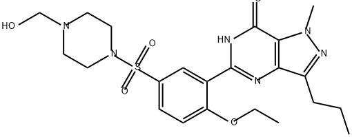 7H-Pyrazolo[4,3-d]pyrimidin-7-one, 5-[2-ethoxy-5-[[4-(hydroxymethyl)-1-piperazinyl]sulfonyl]phenyl]-1,6-dihydro-1-methyl-3-propyl- Struktur