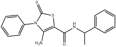 4-Amino-3-phenyl-N-(1-phenylethyl)-2-thioxo-2,3-dihydro-1,3-thiazole-5-carboxamide Struktur