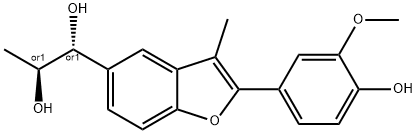 rac-2-Methoxy-4-[3-methyl-5-[(1R*,2S*)-1,2-dihydroxypropyl]benzofuran-2-yl]phenol Struktur