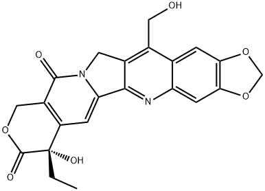 10H-1,3-Dioxolo[4,5-g]pyrano[3',4':6,7]indolizino[1,2-b]quinoline-8,11(7H,13H)-dione, 7-ethyl-7-hydroxy-14-(hydroxymethyl)-, (7S)- Struktur