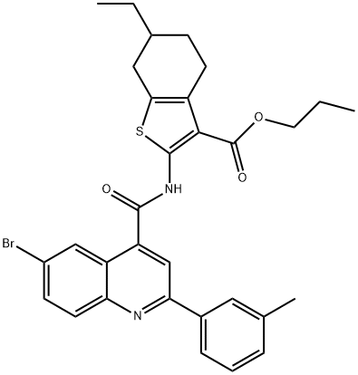 propyl 2-(6-bromo-2-(m-tolyl)quinoline-4-carboxamido)-6-ethyl-4,5,6,7-tetrahydrobenzo[b]thiophene-3-carboxylate Struktur