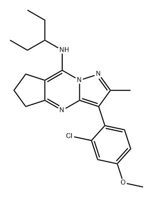 5H-Cyclopenta[d]pyrazolo[1,5-a]pyrimidin-8-amine, 3-(2-chloro-4-methoxyphenyl)-N-(1-ethylpropyl)-6,7-dihydro-2-methyl- Struktur