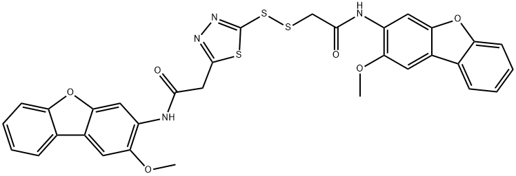 2,2'-(1,3,4-thiadiazole-2,5-diyldisulfanediyl)bis[N-(2-methoxydibenzo[b,d]furan-3-yl)acetamide] Struktur