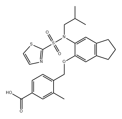 Benzoic acid, 4-[[[2,3-dihydro-6-[(2-methylpropyl)(2-thiazolylsulfonyl)amino]-1H-inden-5-yl]oxy]methyl]-3-methyl- Structure