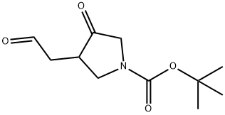 1-Pyrrolidinecarboxylic acid, 3-oxo-4-(2-oxoethyl)-, 1,1-dimethylethyl ester Struktur