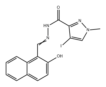 1H-Pyrazole-3-carboxylic acid, 4-iodo-1-methyl-, 2-[(2-hydroxy-1-naphthalenyl)methylene]hydrazide Struktur