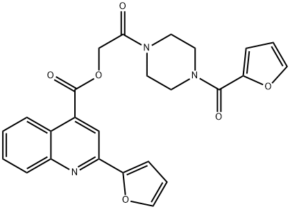 4-Quinolinecarboxylic acid, 2-(2-furanyl)-, 2-[4-(2-furanylcarbonyl)-1-piperazinyl]-2-oxoethyl ester Struktur