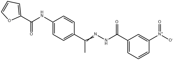 N-[4-[(E)-C-methyl-N-[(3-nitrobenzoyl)amino]carbonimidoyl]phenyl]furan-2-carboxamide Struktur