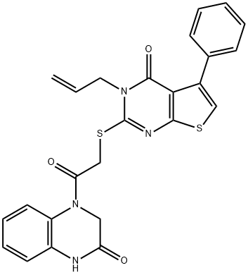 2(1H)-Quinoxalinone, 4-[2-[[3,4-dihydro-4-oxo-5-phenyl-3-(2-propen-1-yl)thieno[2,3-d]pyrimidin-2-yl]thio]acetyl]-3,4-dihydro- Struktur