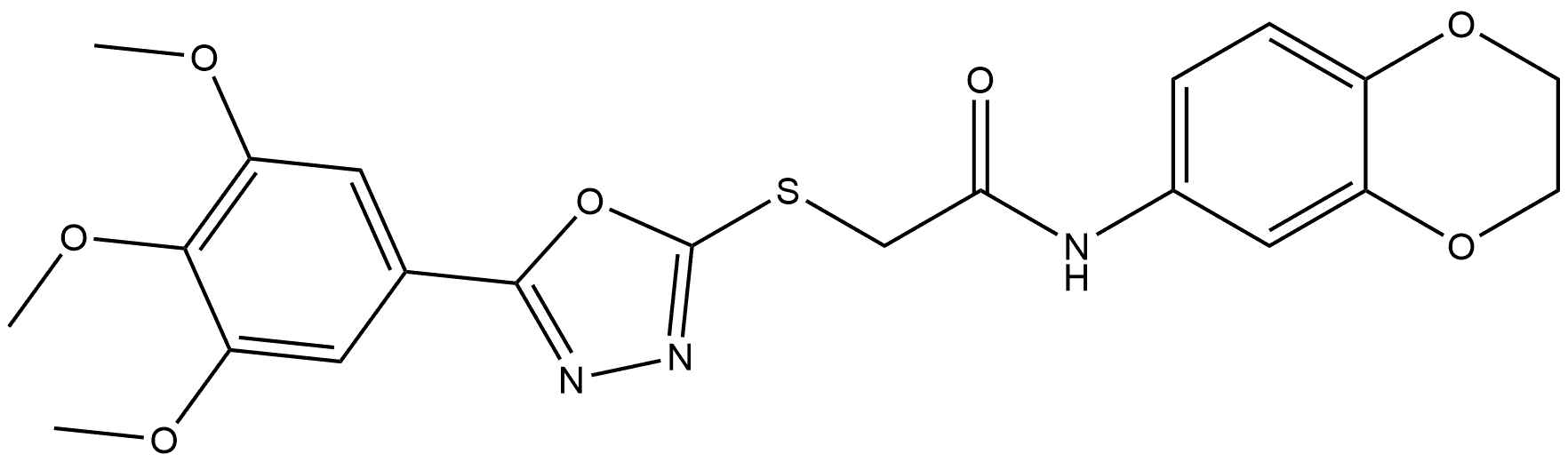 N-(2,3-Dihydrobenzo[b][1,4]dioxin-6-yl)-2-((5-(3,4,5-trimethoxyphenyl)-1,3,4-oxadiazol-2-yl)thio)acetamide Structure