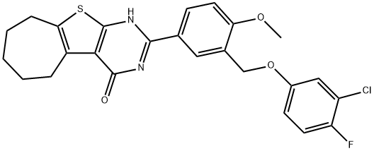 2-[3-[(3-chloro-4-fluorophenoxy)methyl]-4-methoxyphenyl]-3,5,6,7,8,9-hexahydrocyclohepta[2,3]thieno[2,4-b]pyrimidin-4-one Struktur