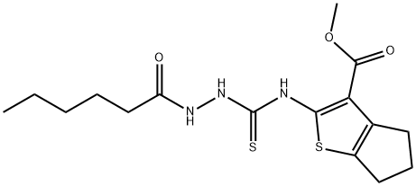 methyl 2-(2-hexanoylhydrazinecarbothioamido)-5,6-dihydro-4H-cyclopenta[b]thiophene-3-carboxylate Struktur