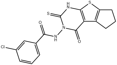 3-chloro-N-(1-oxo-3-sulfanylidene-4,6,7,8-tetrahydrocyclopenta[2,3]thieno[2,4-b]pyrimidin-2-yl)benzamide Struktur