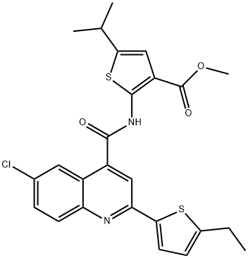 methyl 2-(6-chloro-2-(5-ethylthiophen-2-yl)quinoline-4-carboxamido)-5-isopropylthiophene-3-carboxylate Struktur