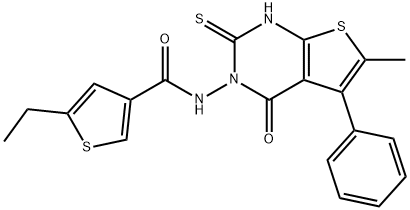 5-ethyl-N-(6-methyl-4-oxo-5-phenyl-2-sulfanylidene-1H-thieno[2,3-d]pyrimidin-3-yl)thiophene-3-carboxamide Struktur