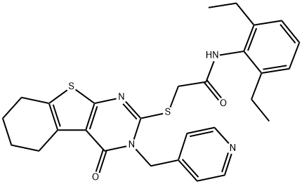 N-(2,6-diethylphenyl)-2-[[4-oxo-3-(pyridin-4-ylmethyl)-5,6,7,8-tetrahydro-[1]benzothiolo[2,3-d]pyrimidin-2-yl]sulfanyl]acetamide Struktur