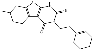 3-[2-(cyclohexen-1-yl)ethyl]-7-methyl-2-sulfanylidene-5,6,7,8-tetrahydro-1H-[1]benzothiolo[2,3-d]pyrimidin-4-one Struktur