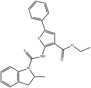 ethyl 2-(2-methylindoline-1-carbothioamido)-5-phenylthiophene-3-carboxylate Struktur