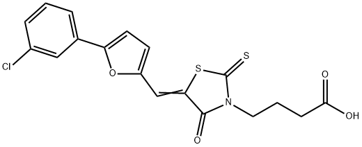 3-Thiazolidinebutanoic acid, 5-[[5-(3-chlorophenyl)-2-furanyl]methylene]-4-oxo-2-thioxo- Struktur