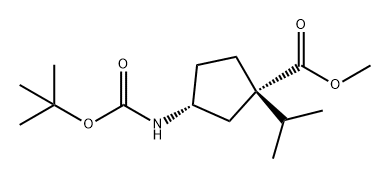 Cyclopentanecarboxylic acid, 3-[[(1,1-dimethylethoxy)carbonyl]amino]-1-(1-methylethyl)-, methyl ester, (1S,3R)- Struktur