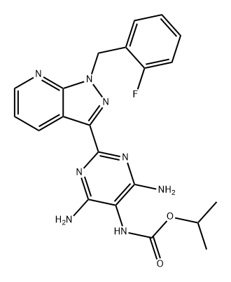 Carbamic acid, N-[4,6-diamino-2-[1-[(2-fluorophenyl)methyl]-1H-pyrazolo[3,4-b]pyridin-3-yl]-5-pyrimidinyl]-, 1-methylethyl ester Struktur