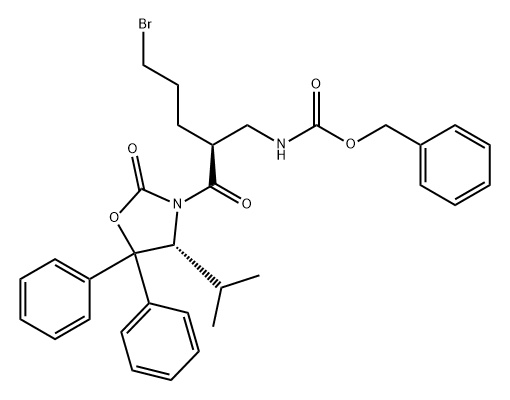 Carbamic acid, [(2S)-5-bromo-2-[[(4R)-4-(1-methylethyl)-2-oxo-5,5-diphenyl-3-oxazolidinyl]carbonyl]pentyl]-, phenylmethyl ester (9CI) Struktur