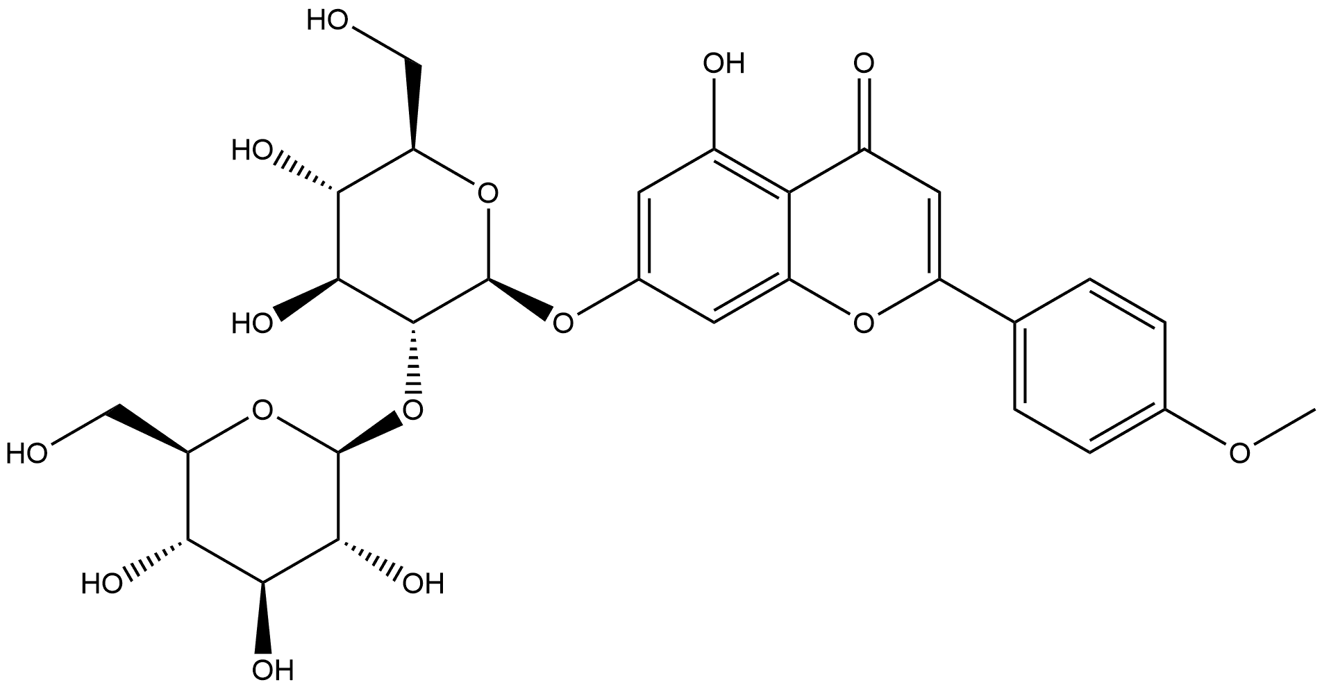 4H-1-Benzopyran-4-one, 7-[(2-O-β-D-glucopyranosyl-β-D-glucopyranosyl)oxy]-5-hydroxy-2-(4-methoxyphenyl)- Struktur