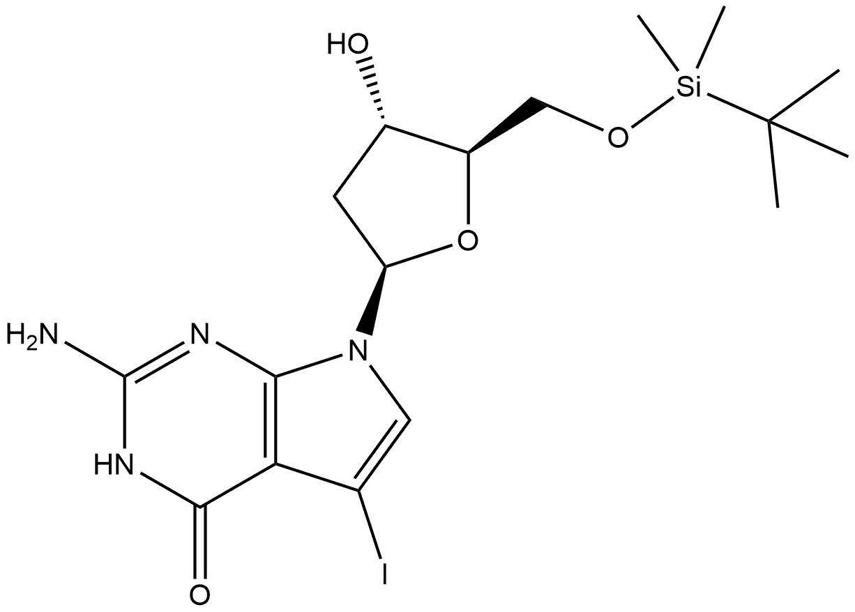 7-Deaza-2′-deoxy-5′-O-[(1,1-dimethylethyl)dimethylsilyl]-7-iodoguanosine Struktur