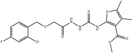 methyl 2-(2-(2-((2-chloro-4-fluorobenzyl)thio)acetyl)hydrazinecarbothioamido)-4,5-dimethylthiophene-3-carboxylate Struktur