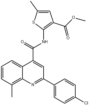 methyl 2-(2-(4-chlorophenyl)-8-methylquinoline-4-carboxamido)-5-methylthiophene-3-carboxylate Struktur