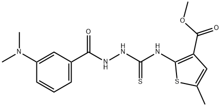 methyl 2-(2-(3-(dimethylamino)benzoyl)hydrazinecarbothioamido)-5-methylthiophene-3-carboxylate Struktur