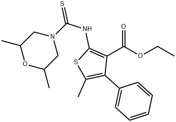 ethyl 2-(2,6-dimethylmorpholine-4-carbothioamido)-5-methyl-4-phenylthiophene-3-carboxylate Struktur