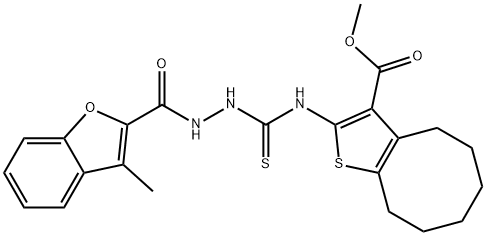 methyl 2-(2-(3-methylbenzofuran-2-carbonyl)hydrazinecarbothioamido)-4,5,6,7,8,9-hexahydrocycloocta[b]thiophene-3-carboxylate Struktur