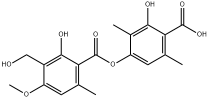 Benzoic acid, 2-hydroxy-4-[[2-hydroxy-3-(hydroxymethyl)-4-methoxy-6-methylbenzoyl]oxy]-3,6-dimethyl- Struktur