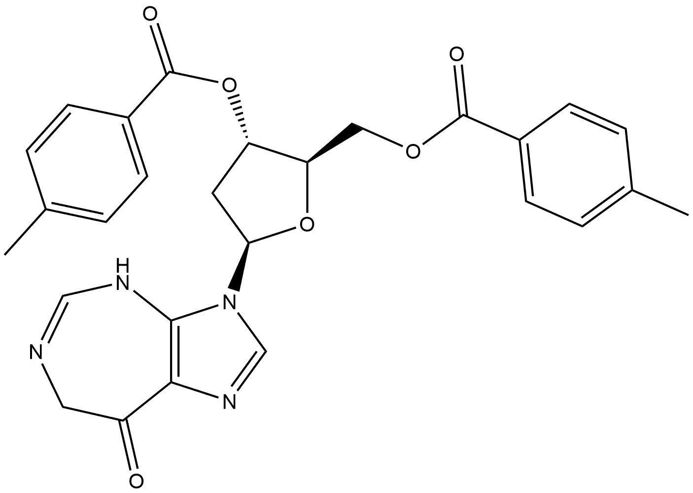 Imidazo[4,5-d][1,3]diazepin-8(3H)-one, 3-[2-deoxy-3,5-bis-O-(4-methylbenzoyl)-β-D-erythro-pentofuranosyl]-4,7-dihydro- Struktur