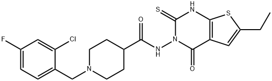 1-[(2-chloro-4-fluorophenyl)methyl]-N-(6-ethyl-4-oxo-2-sulfanylidene-1H-thieno[2,3-d]pyrimidin-3-yl)piperidine-4-carboxamide Struktur