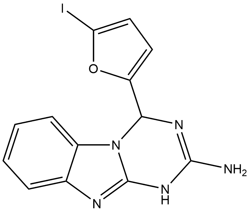 4-(5-iodofuran-2-yl)-1,4-dihydro[1,3,5]triazino[1,2-a]benzimidazol-2-amine Struktur