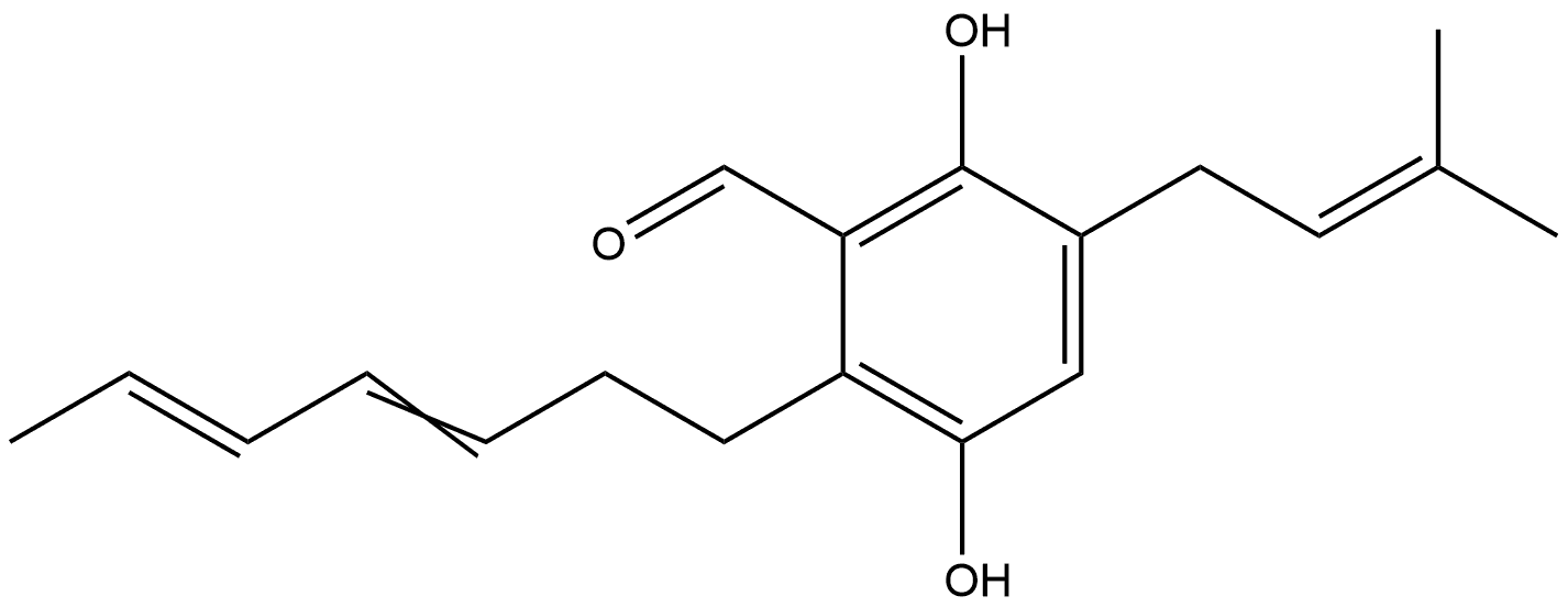 Benzaldehyde, 2-(3E,5E)-3,5-heptadien-1-yl-3,6-dihydroxy-5-(3-methyl-2-buten-1-yl)- Struktur